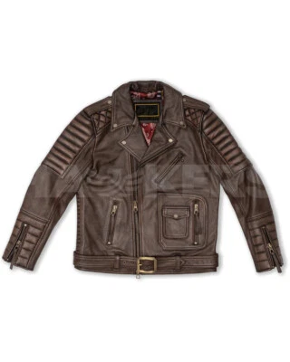 Men's Distressed Brown Genuine Soft Pure Lambskin Leather Biker , Moto Jacket - Image 1 of 4