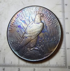 1922 Peace Silver Dollar Toned Appears Stunning Coin Cool Rainbow Gold Blue3