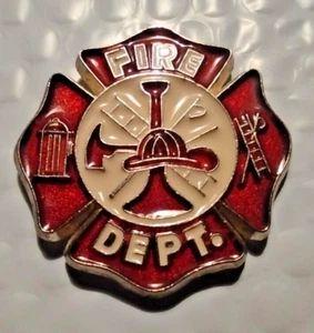Vintage Fire Dept. Magnet Enamel Over Brass 2 1/4 inches by 2 1/4 inches - Picture 1 of 2