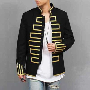 Men's Military Band Jacket Black Gold – Vintage Style Costume Parade Coat - Picture 1 of 4