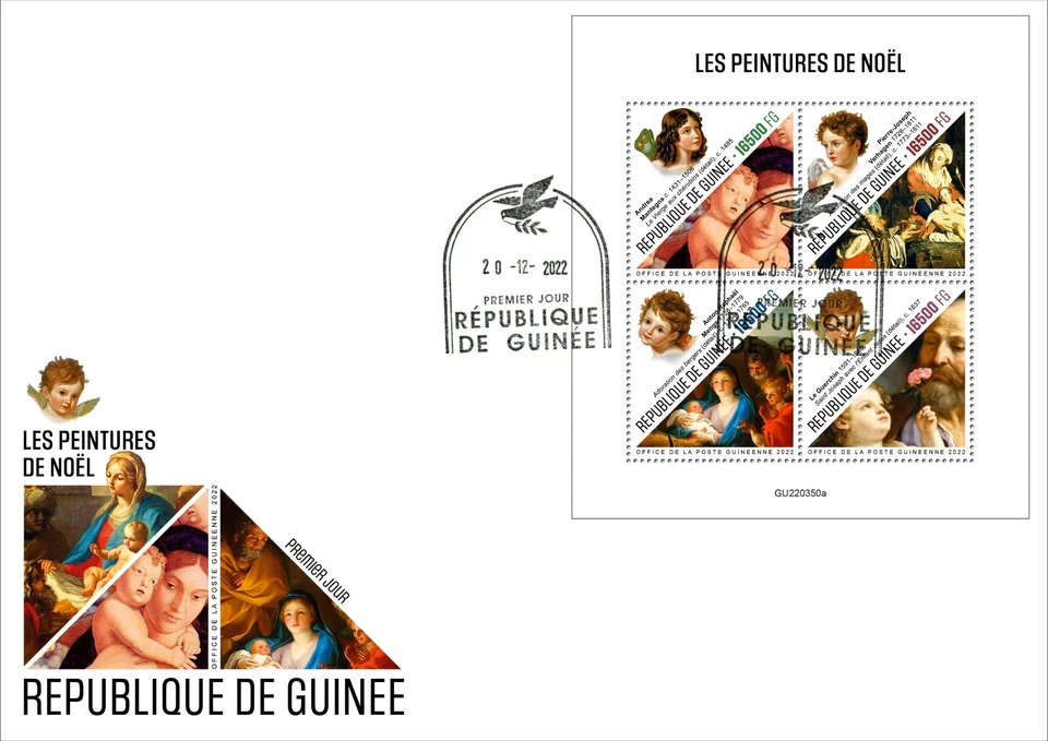 Christmas Paintings Art FDC Stamps 2022 Guinea M/S - Image 1 of 1
