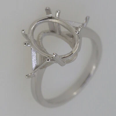 Sterling Silver Semi Mount Ring Setting OV 14x10mm Tri 6x6mm Three Stone - Image 1 of 4