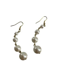 Lucky You Earrings Dangle Faux Pearl Beads Gold Tone 3" - Picture 1 of 4