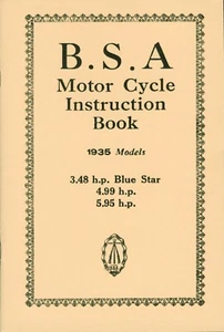 BSA Blue Star Manual Instruction Book 1935 OHV 3.48 4.99 5.95 hp Motorcycles - Picture 1 of 3