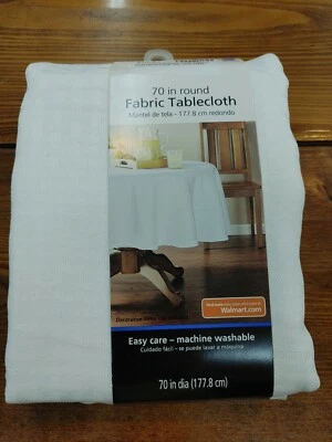 Mainstays Fraser Soft Fabric TABLECLOTH~70" ROUND~ White Textured - Image 1 of 4