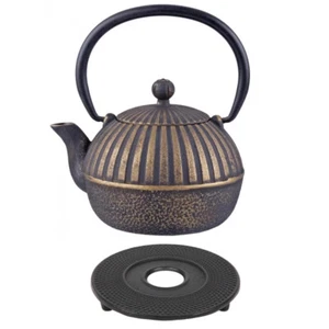 D.line Teaology Cast Iron Tea Pot 500ml Imperial Stripe Black/Gold BONUS TRIVET! - Bild 1 von 4