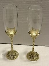 Jozen Gift Gold Champagne Flutes - Crystal Glasses&Metal Base With 