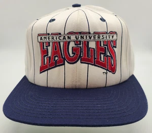 Vintage American Eagles University weiße Nadelstreifen The Park Druckknopflasche Mütze CAA - Bild 1 von 7