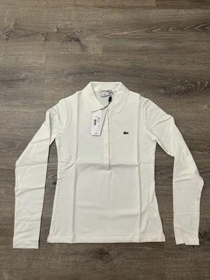 Camisa para mujer Lacoste manga larga con cuello PF469E-51 blanca, talla 34 Foto 1 de 4