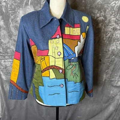Chaqueta KAKTUS de colección para mujer PM colorida arte para usar mesa de picnic junto al mar años 80 Foto 1 de 4