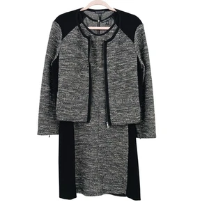 Conjunto de traje de vestir chaqueta de tweed Eileen Fisher para mujer mediano negro gris a juego - Imagen 1 de 13