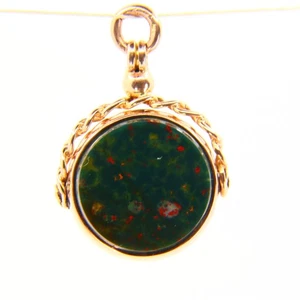 Vintage 9ct Hallmarked Gold Spinner Pendant | 1975 Bloodstone & Carnelian - Picture 1 of 14