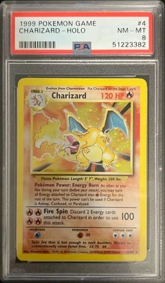 1999 POKEMON BASE SET UNLIMITED #4 CHARIZARD-HOLO PSA 8 - Image 1 of 2