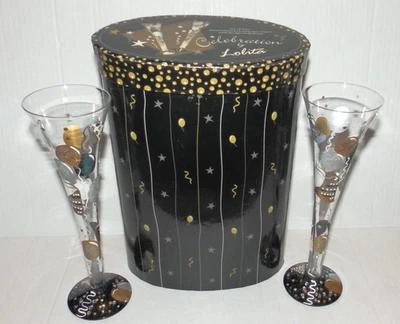 Juego de 2 copas de flauta de champán Lolita pintadas a mano con caja Foto 1 de 4