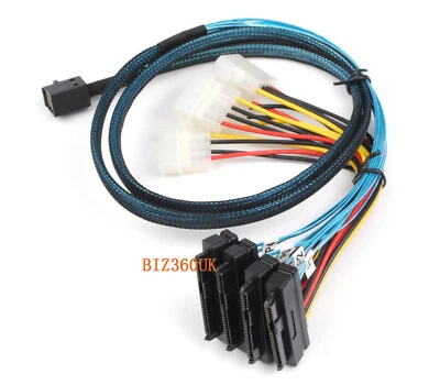 Mini SAS SFF-8643 to 4 SAS 29pin SFF-8482 W/ IDE Power Server Data Cable 6GBps  - Image 1 of 4