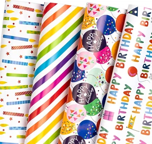Birthday Wrapping Paper Sheet - 12 Sheets Folded Flat with 12 Gift Ta - Picture 1 of 12
