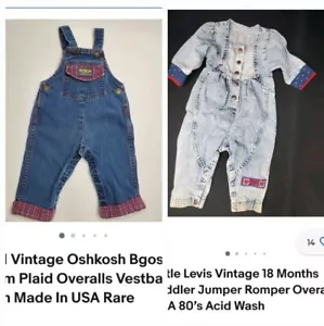 Little Levis Vintage 18 Months And OSHKOSH PLAID 6-9 Months OVERALLS BUNDLE - Picture 1 of 10