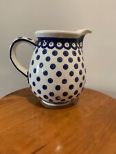New 1 Quart Polish POTTERY Blue & White Ceramic PITCHER JUG 6” Tall 4 CUPS 32 OZ