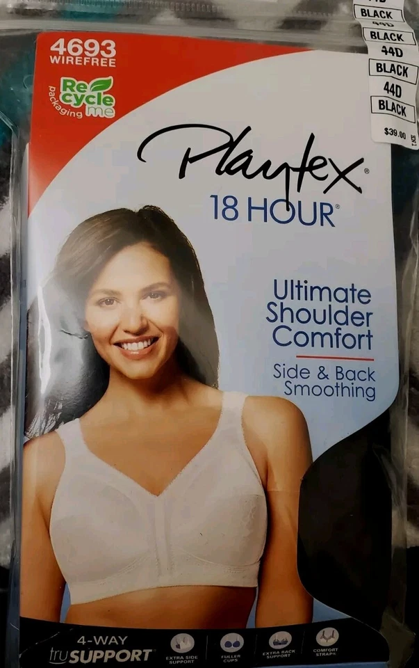 Bra Playtex 18-Hour Comfort-Strap Tagless WF Black US4693 Size 40DD