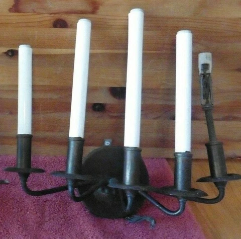 Antique Wall Sconce 5 arm fixture long candle stick Vintage Copper or Brass Cover