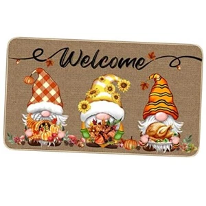 Fall Welcome Decorative Doormat Gnome Non-Slip and Washable Door Mat Pumpkin - Picture 1 of 8