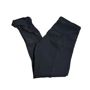 Lululemon Crop Running Leggings Womens 2 Black Mid Rise Mesh Stretch Drawstring - Picture 1 of 10