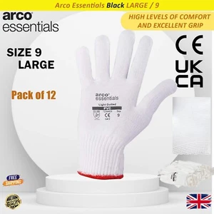 12pairs Arco Essentials Safety GripLatex-Coated Work Gloves White Size 9 Large - Picture 1 of 4