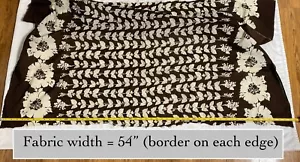 Cream Flowers Vines Border Print Brown & Orange ~54”x1.25 Yd ~Lightweight 1970s - Picture 1 of 8