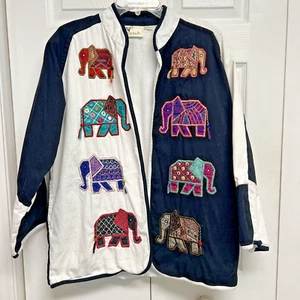 Elephant Embroidered Yak Magik Jacket White Black Made In Nepal Medium - Picture 1 of 24