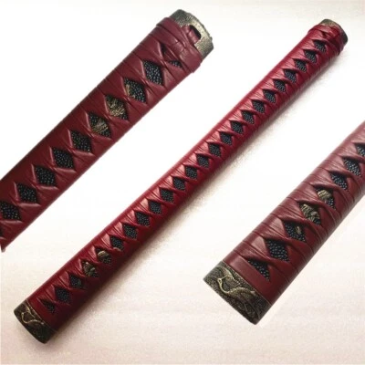 40CM Tsuka Cuero Rojo Ito Aleación Fuchi Kashira Menuki Espada Japonesa Katana Piezas Foto 1 de 4