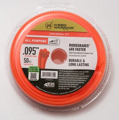 Weed Warrior All Purpose Trimmer Line .095" X 50Ft Orange Universal Fit NEW - Image 1 of 2