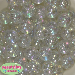 20mm Clear / White Glitter Style Acrylic Chunky Bubblegum Beads 20 pc - Picture 1 of 1