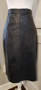 Falda de Colección Años 70 Vera Pelle Italia Negra MANTEQUILLA Cuero Suave Cintura Alta 46 - Imagen 1 de 8
