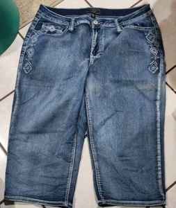 Cato Sz 18w Embroidered Jeans Rhinestone & Studded Medwash Bermuda Shorts (57) - Picture 1 of 2