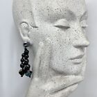 Vintage Eric Beamon Earrings Early 80's Black Jet Crystals on Suede Clip On