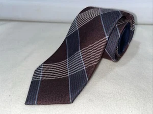 Tommy Hilfiger Tie Burgundy Blue Plaid Wool Silk Blend 57 x 3 1/8 in wide - Picture 1 of 6