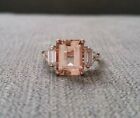 2Ct Emerald Cut Morganite Lab Created Women's Engagement Ring 14K Rose Gold Over