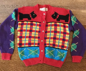 VTG Gloria Van Derbilt Children’s Scottie Dog Cardigan Sweater Size M 10-12 Red - Picture 1 of 12