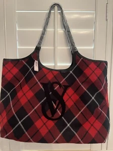 19” tote bag victorias secret red black plaid - Picture 1 of 3