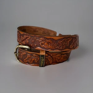 De Colección WRANGLER Cinturón Occidental Para Hombres 40 Cuero Marrón Tooled Vaquero Hoja de Bellota 4005 - Imagen 1 de 13