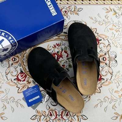 New Birkenstock Boston Soft Footbed Black Suede Leather slippers unisex EU37-45 - Image 1 of 4