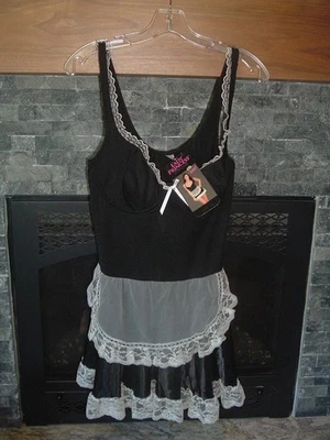 French Maid Dress Womens Medium-Large Black White Lace Apron Costume Cosplay NWT - Image 1 of 4