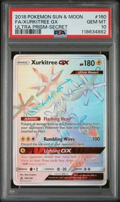 2018 POKEMON SUN & MOON ULTRA PRISM SECRET #160 FULL ART/XURKITREE GX PSA 10 - Image 1 of 2