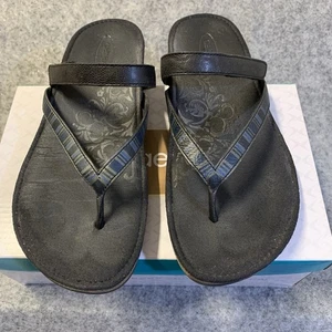 Aetrex Thong Sandal Black Blue Womens 6.5 Strap Casual - Picture 1 of 15