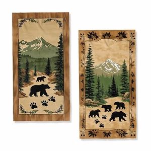 Bear Bath Hand Towels Set of 2 Absorbent Cabin Forest Rustic Wildlife Decorat... - Picture 1 of 7