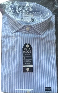 Jos A Bank Traveler Dress Shirt 16 1/2- 32/33 , Blue Double Stripe - Picture 1 of 5