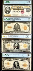 1922 4 Gold Certificate Star $100-Fr1215*,$50-Fr1200*,$20-Fr1187m*,$10-Fr1173am* - Picture 1 of 4