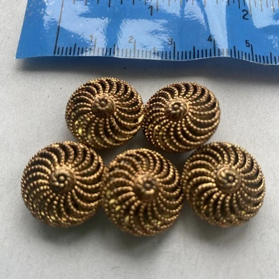 Antique Vintage Buttons Czech Filigree Brass With Mirror Back RARE X 5 - Image 1 of 4