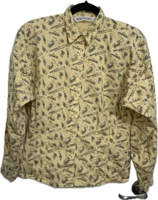 VTG 80s 90s Scenario Blouse Light Yellow Music Instruments Size M Shoulder Pads! - Image 1 of 4