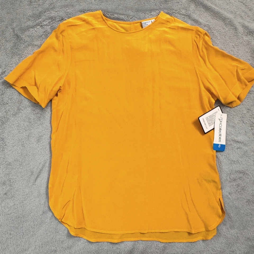 Blusa top manga corta 100 % seda amarilla talla 8 JH Collectibles nueva con etiquetas Foto 1 de 4